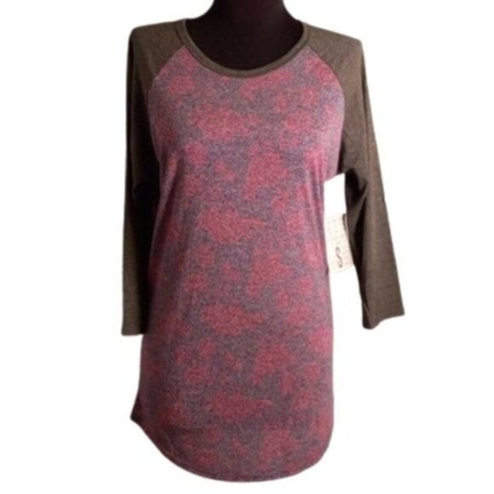 LuLaRoe Size S Randy Baseball Tee Shirt Top 3/4 Raglan Sleeves Stretch Foral NEW